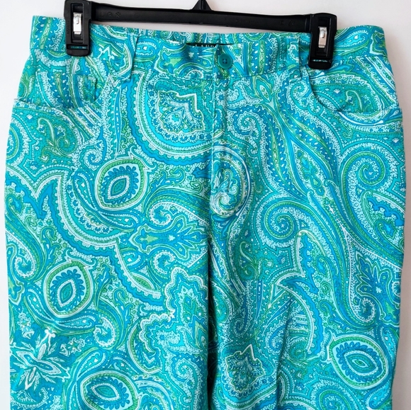 LAUREN RALPH LAUREN Paisley Stretch Blue Green Capri Pants 10 - Picture 3 of 7